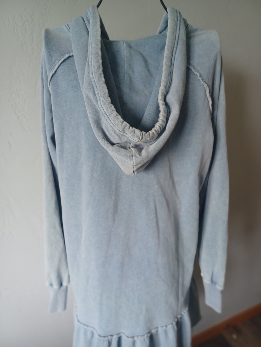 American Eagle Light Blue Sweatshirt Hoodie Dress with Ruffle Hem - Picture 6 of 8